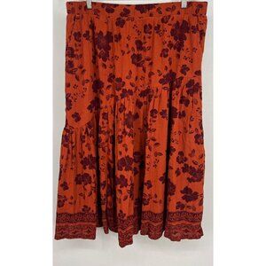 Garnet Hill Bohemian Floral Midi Skirt Tiered Design Size L Large Women 100% Vis